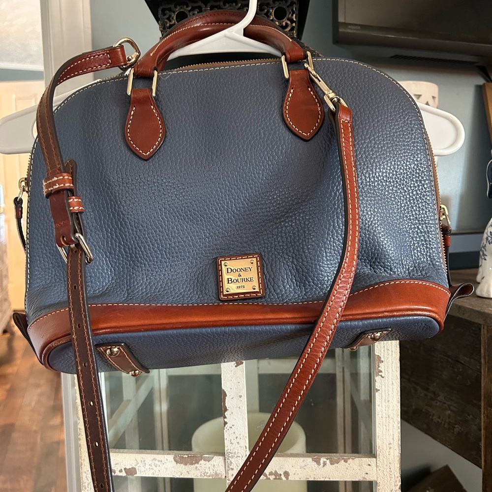 Dooney & Bourke Blue and Brown Leather Satchel